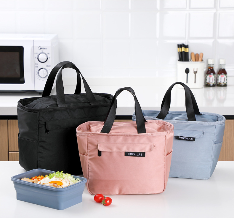 Portable Insulated Bag Solid Color Outdoor Portable Lunch Box Bag Thickened Lunch Thermal Bag Lunch Bag with Rice Handbag
