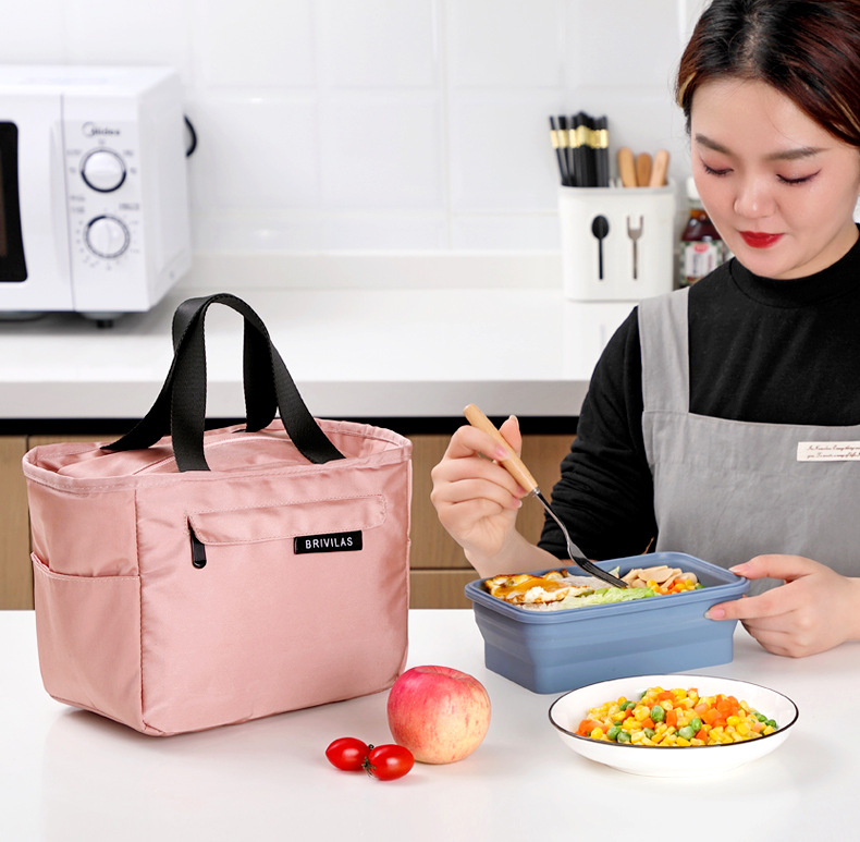Portable Insulated Bag Solid Color Outdoor Portable Lunch Box Bag Thickened Lunch Thermal Bag Lunch Bag with Rice Handbag