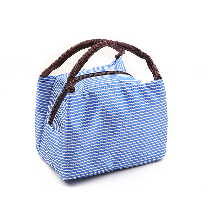 Large Striped Insulated Bag Portable Lunch Bag Oxford Cloth Insulated Lunch Box Bag Ice Pack Hand Carry Heat Preservation Bag Fresh-Keeping Bag