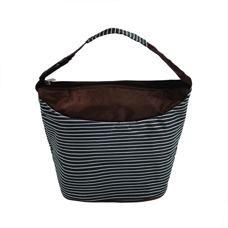 Simple Striped Insulated Lunch Box Bag Striped Oxford Cloth Large Capacity Picnic Bag Portable Lunch Bag Lunch Bag