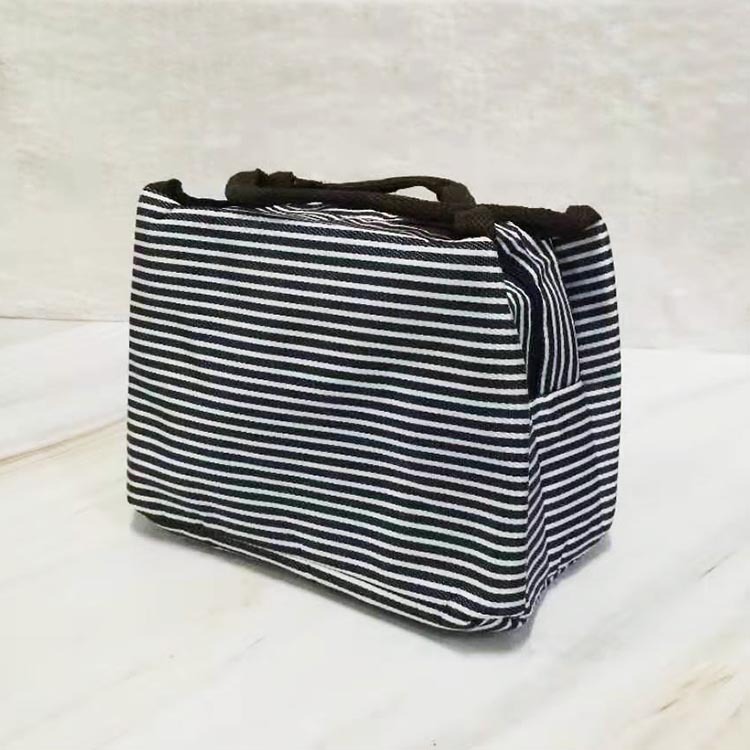 Simple Striped Insulated Lunch Box Bag Striped Oxford Cloth Large Capacity Picnic Bag Portable Lunch Bag Lunch Bag
