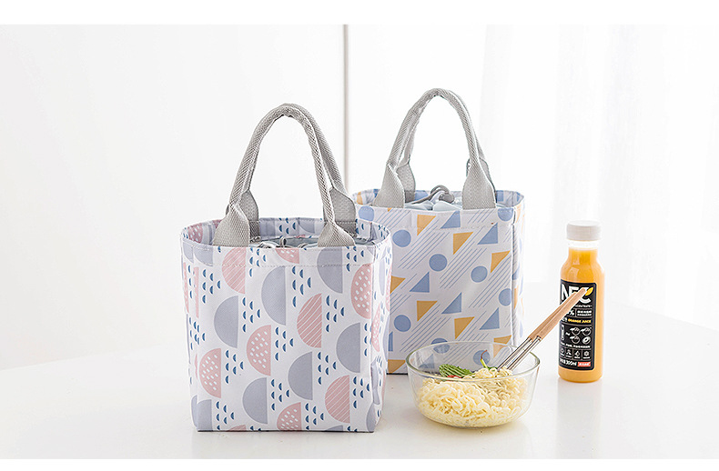 New Waterproof Thickening Print Square Drawstring Lunch Bag Factory Direct Sales Portable Insulated Bag