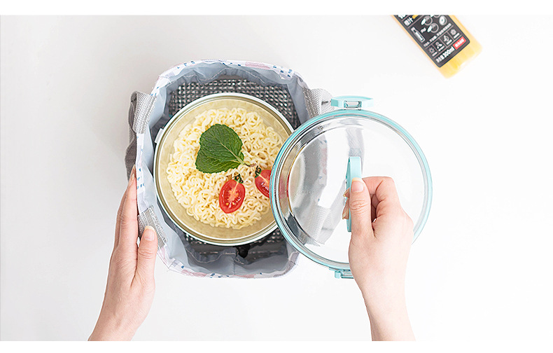 New Waterproof Thickening Print Square Drawstring Lunch Bag Factory Direct Sales Portable Insulated Bag