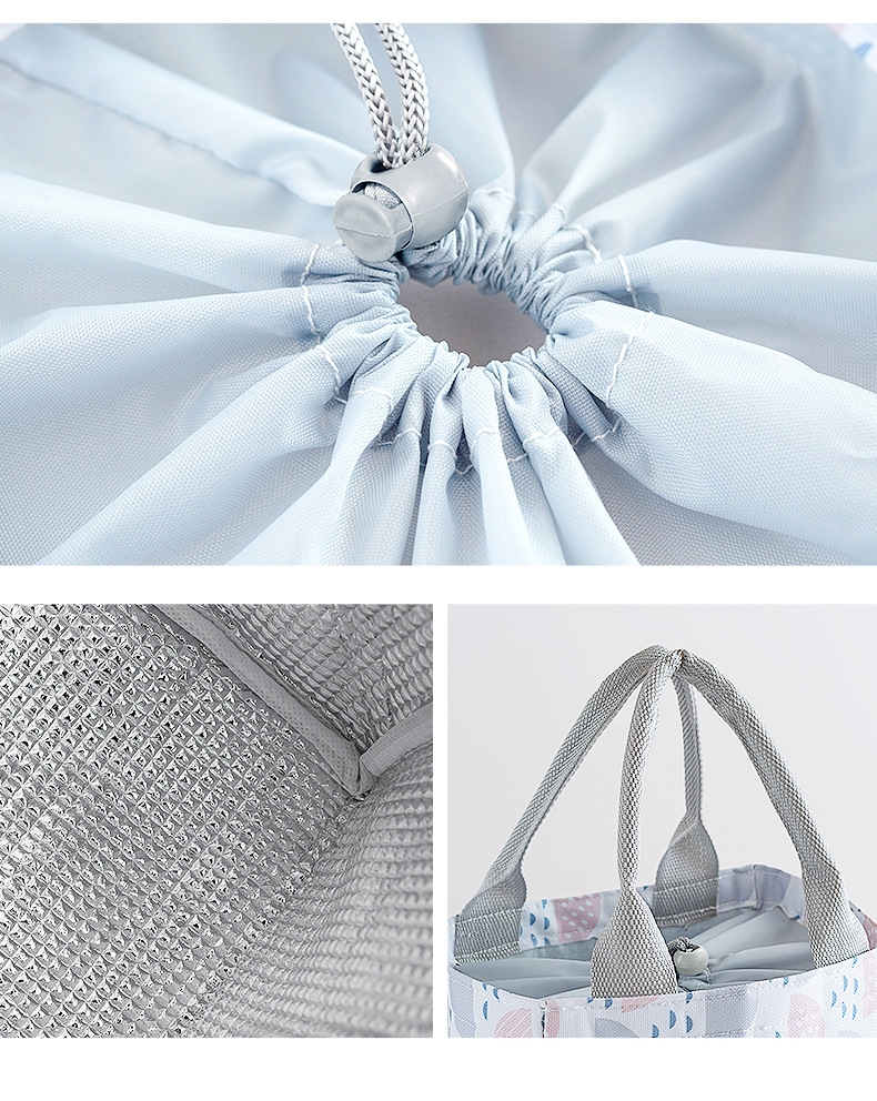 New Waterproof Thickening Print Square Drawstring Lunch Bag Factory Direct Sales Portable Insulated Bag