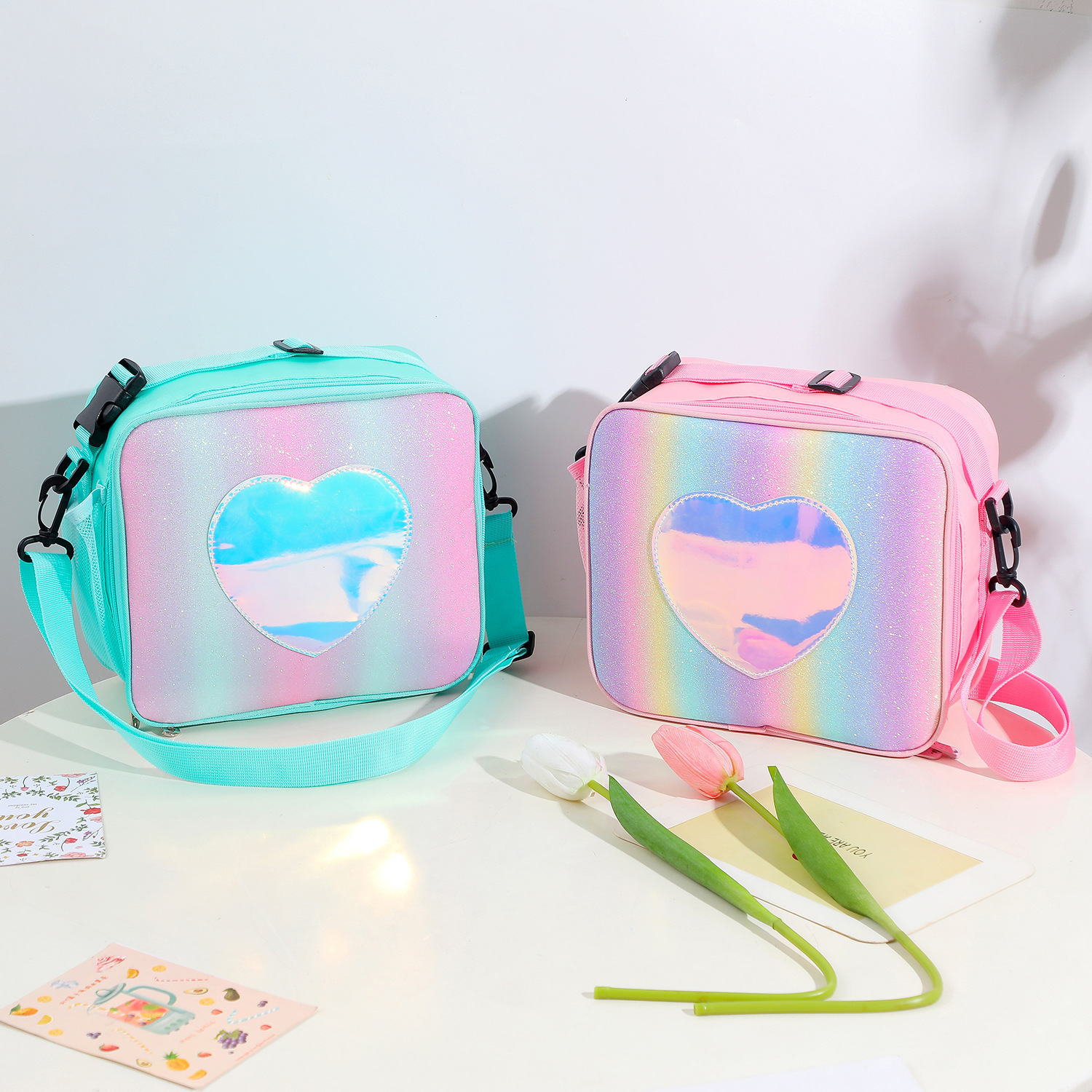 New GREAT Laser Lunch Bag Rainbow Color Insulated Lunch Bag Picnic Ice Pack Girly Simplicity One Shoulder Bag