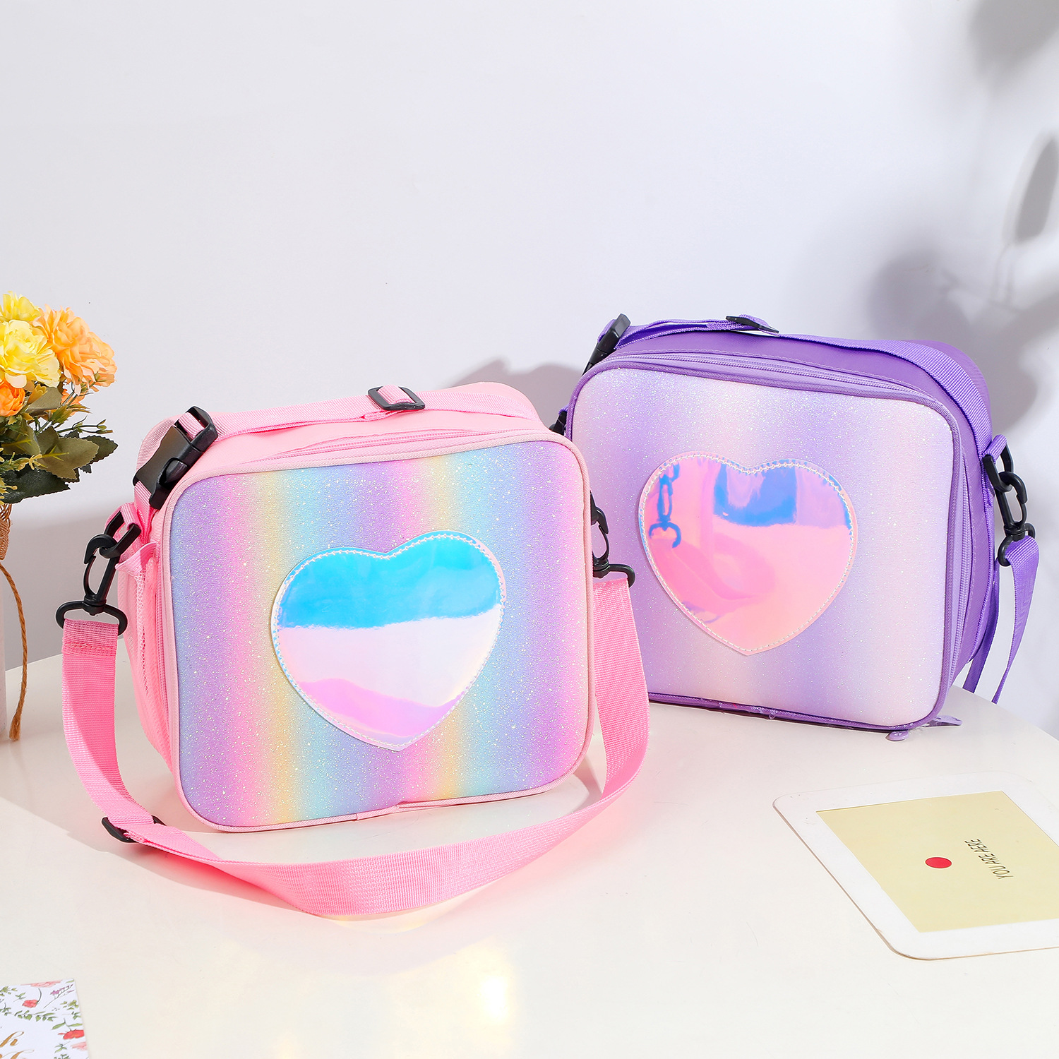 New GREAT Laser Lunch Bag Rainbow Color Insulated Lunch Bag Picnic Ice Pack Girly Simplicity One Shoulder Bag