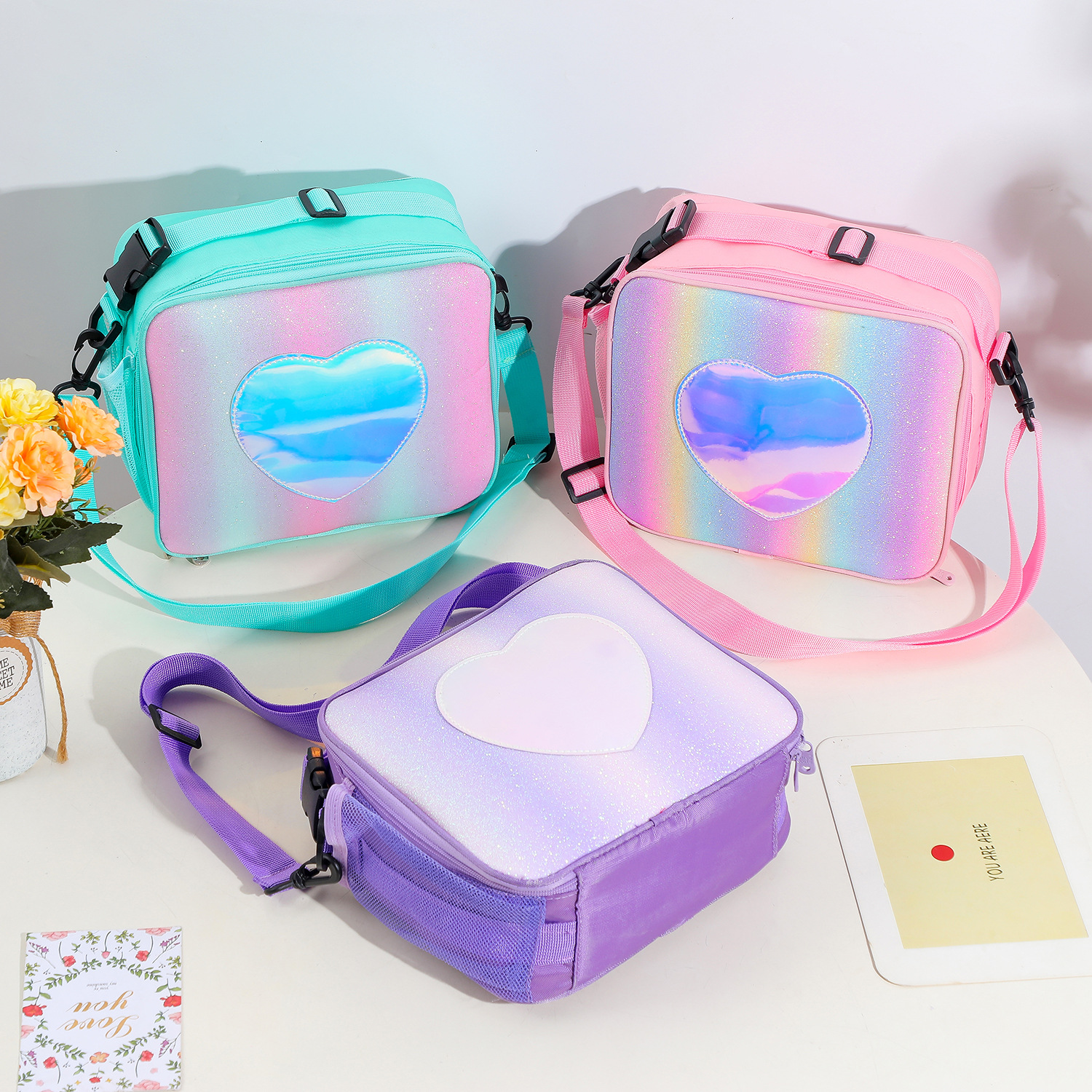 New GREAT Laser Lunch Bag Rainbow Color Insulated Lunch Bag Picnic Ice Pack Girly Simplicity One Shoulder Bag