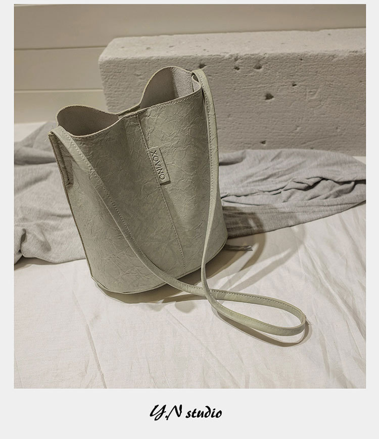 New Bucket Bag Pleated Messenger Bag Shopping Pu Women's Bag 2020 Korean Style Bag Women's Shoulder Bag