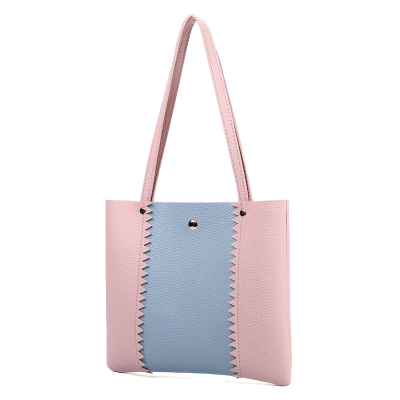 Women&#039;s Bag 2021 New Lychee Pattern Contrast Color Handbag Bucket Bag Fashion Casual Simple Shopping Bag Gift Bag