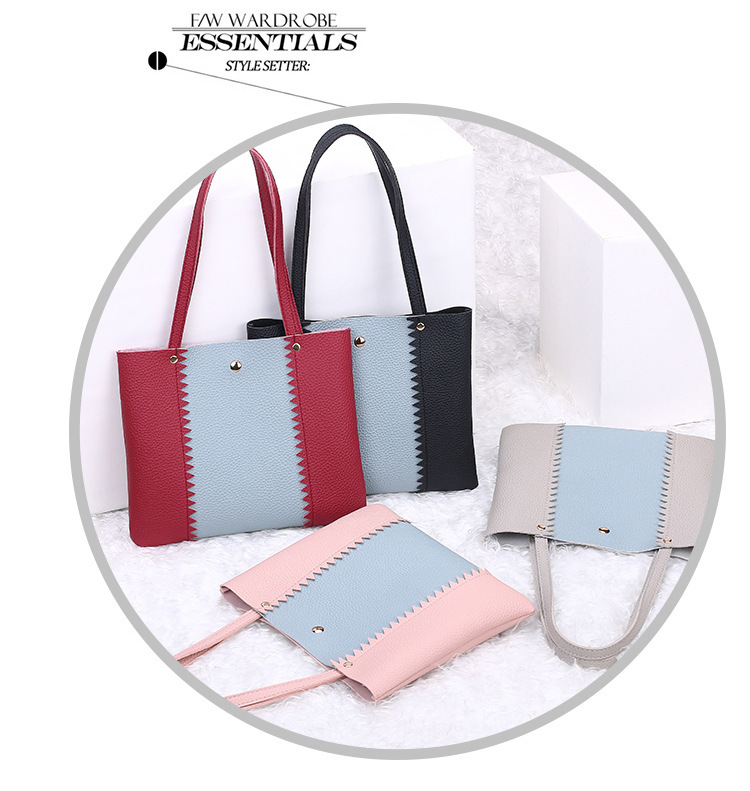 Women's Bag 2021 New Lychee Pattern Contrast Color Handbag Bucket Bag Fashion Casual Simple Shopping Bag Gift Bag