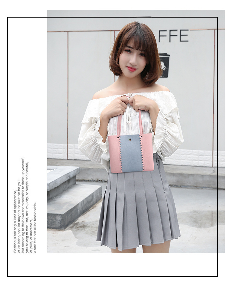 Women's Bag 2021 New Lychee Pattern Contrast Color Handbag Bucket Bag Fashion Casual Simple Shopping Bag Gift Bag