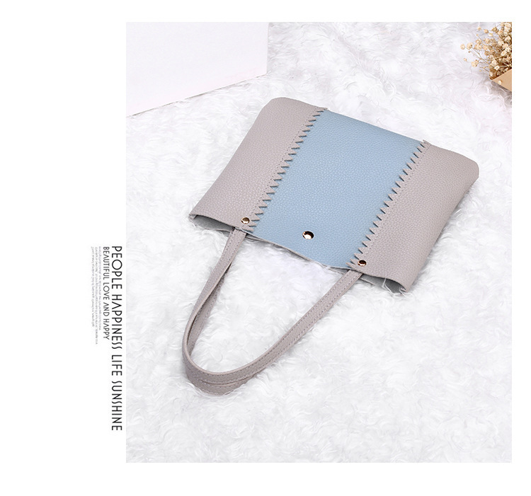 Women's Bag 2021 New Lychee Pattern Contrast Color Handbag Bucket Bag Fashion Casual Simple Shopping Bag Gift Bag