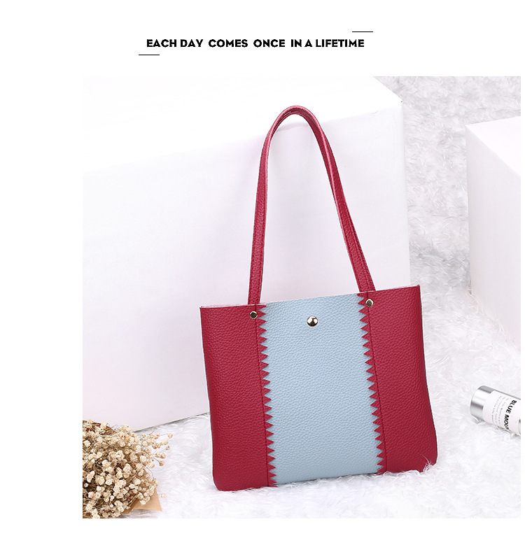 Women's Bag 2021 New Lychee Pattern Contrast Color Handbag Bucket Bag Fashion Casual Simple Shopping Bag Gift Bag