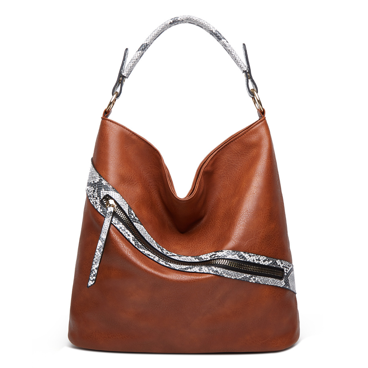 Foreign Trade 2021 Spring/Summer New Bucket Bag Snake Pattern Shoulder Bag Portable Big Bag European and American Fashion Women&#039;s Underarm Bag