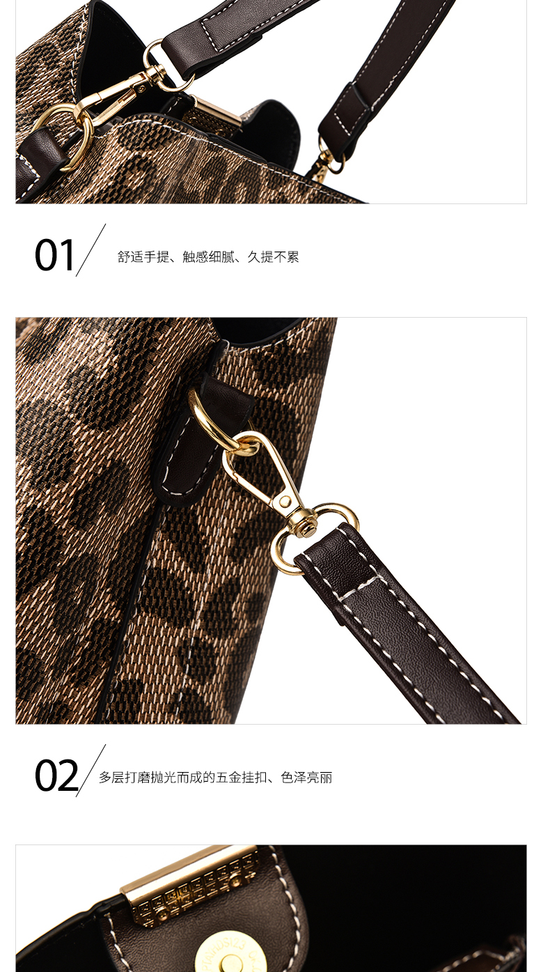 Live bucket bag female 2021 autumn fashion leopard handbag large capacity Korean version One Shoulder Messenger Bag tide