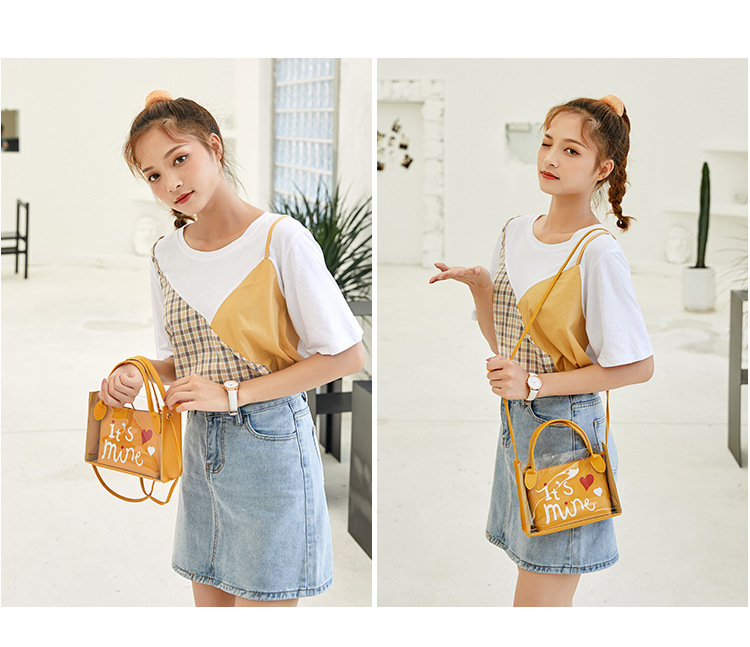 Women's Foreign Trade Bags 2021 Summer Autumn New Style Korean Style Trendy Printing Transparent Son Mother Bag Shoulder Crossbody Portable Bucket Bag