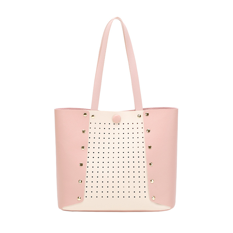 Hollow Contrast Color Handbag Bucket Bag Casual Student Simple School Bag Shopping Bag