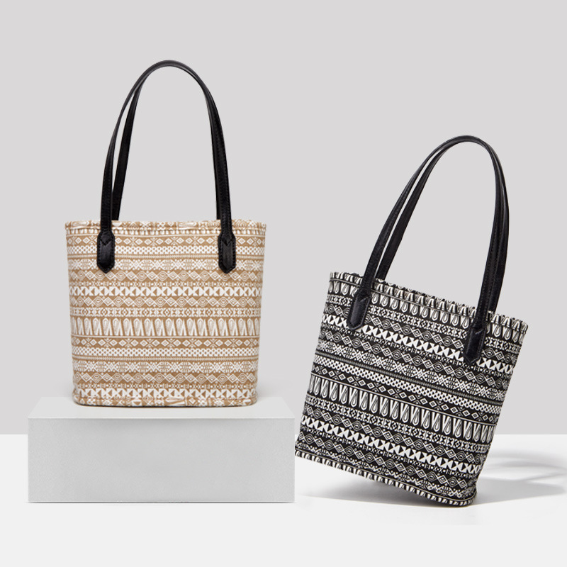 Vintage National Style Printed Canvas Bucket Bag 2020 Summer New Women&#039;s Shoulder Handbag Fashion Tote Bag