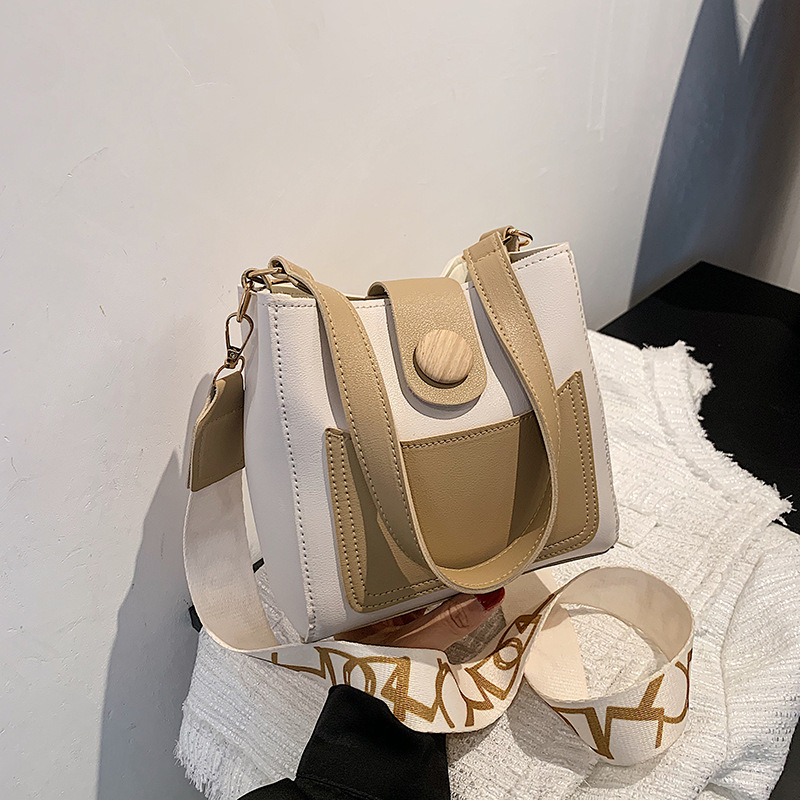 Contrast Color Small Bags Fashion Wide Strap Women&#039;s Bag Shoulder Messenger Bag Bucket Bag