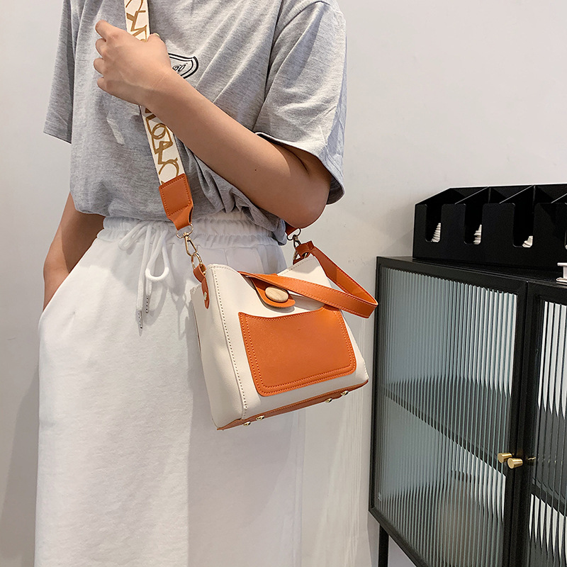 Contrast Color Small Bags Fashion Wide Strap Women&#039;s Bag Shoulder Messenger Bag Bucket Bag