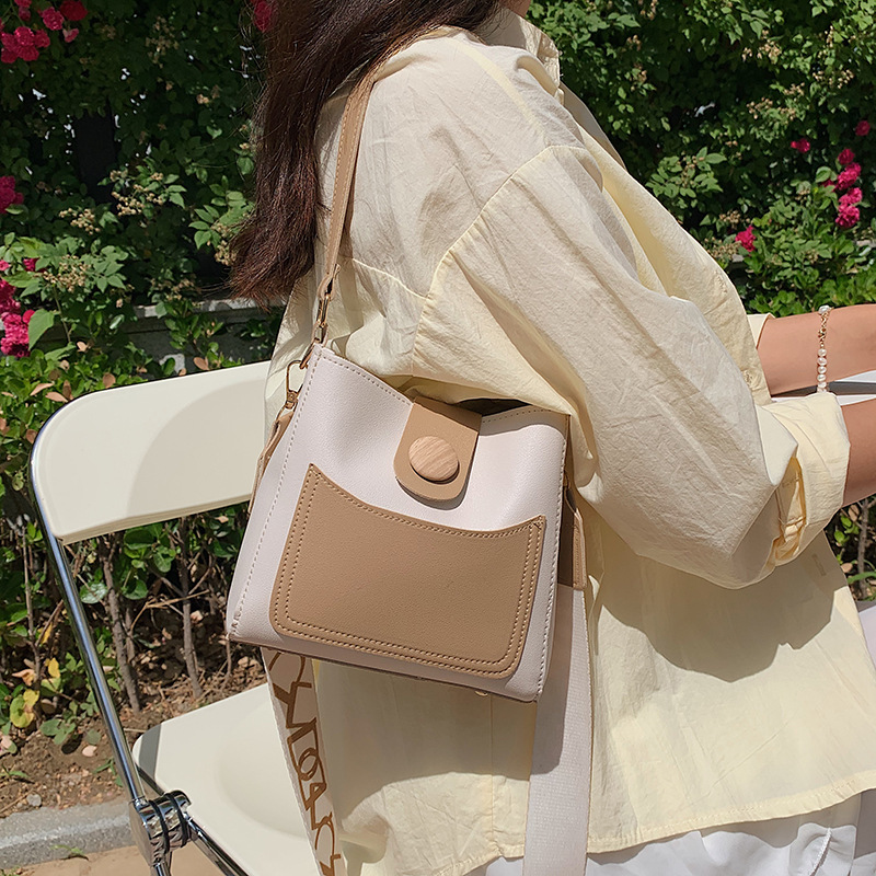 Contrast Color Small Bags Fashion Wide Strap Women&#039;s Bag Shoulder Messenger Bag Bucket Bag