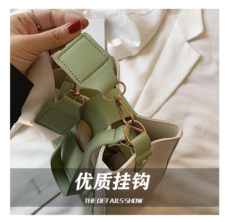 Contrast Color Small Bags Fashion Wide Strap Women's Bag Shoulder Messenger Bag Bucket Bag