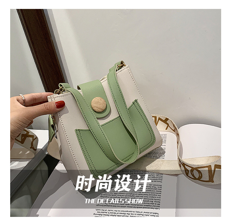 Contrast Color Small Bags Fashion Wide Strap Women's Bag Shoulder Messenger Bag Bucket Bag