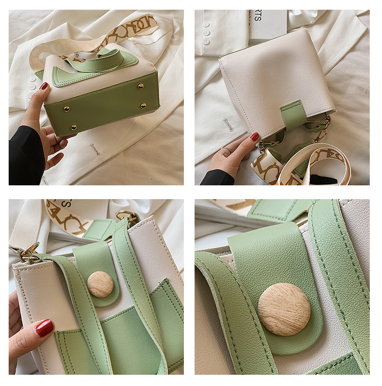 Contrast Color Small Bags Fashion Wide Strap Women's Bag Shoulder Messenger Bag Bucket Bag
