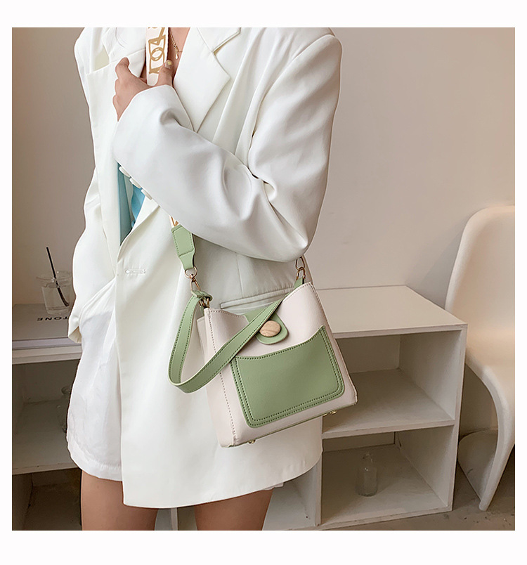 Contrast Color Small Bags Fashion Wide Strap Women's Bag Shoulder Messenger Bag Bucket Bag