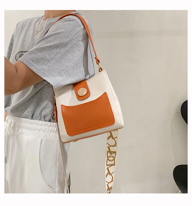 Contrast Color Small Bags Fashion Wide Strap Women's Bag Shoulder Messenger Bag Bucket Bag