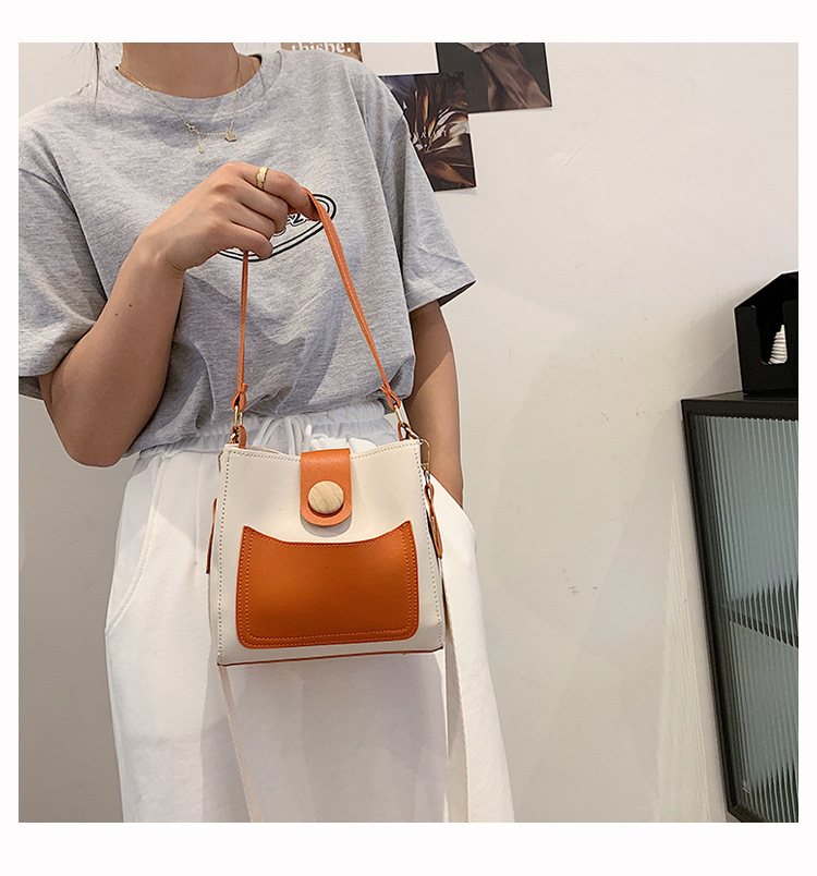 Contrast Color Small Bags Fashion Wide Strap Women's Bag Shoulder Messenger Bag Bucket Bag