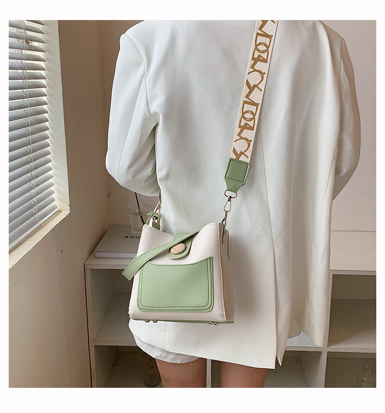 Contrast Color Small Bags Fashion Wide Strap Women's Bag Shoulder Messenger Bag Bucket Bag