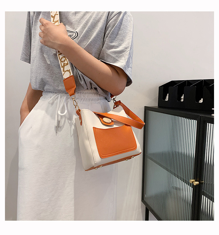 Contrast Color Small Bags Fashion Wide Strap Women's Bag Shoulder Messenger Bag Bucket Bag