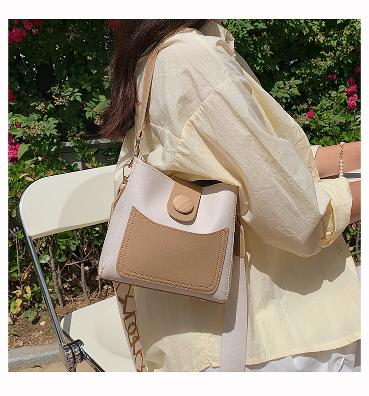 Contrast Color Small Bags Fashion Wide Strap Women's Bag Shoulder Messenger Bag Bucket Bag