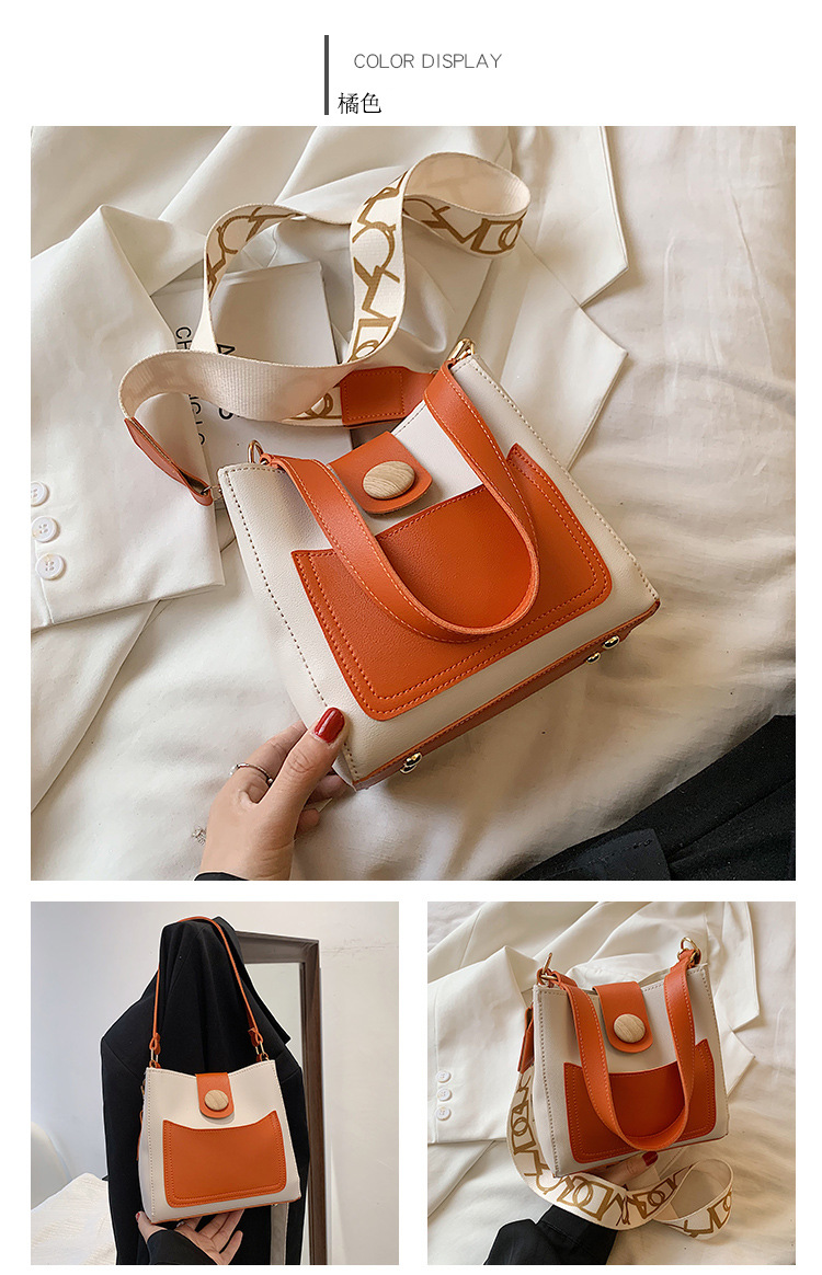 Contrast Color Small Bags Fashion Wide Strap Women's Bag Shoulder Messenger Bag Bucket Bag