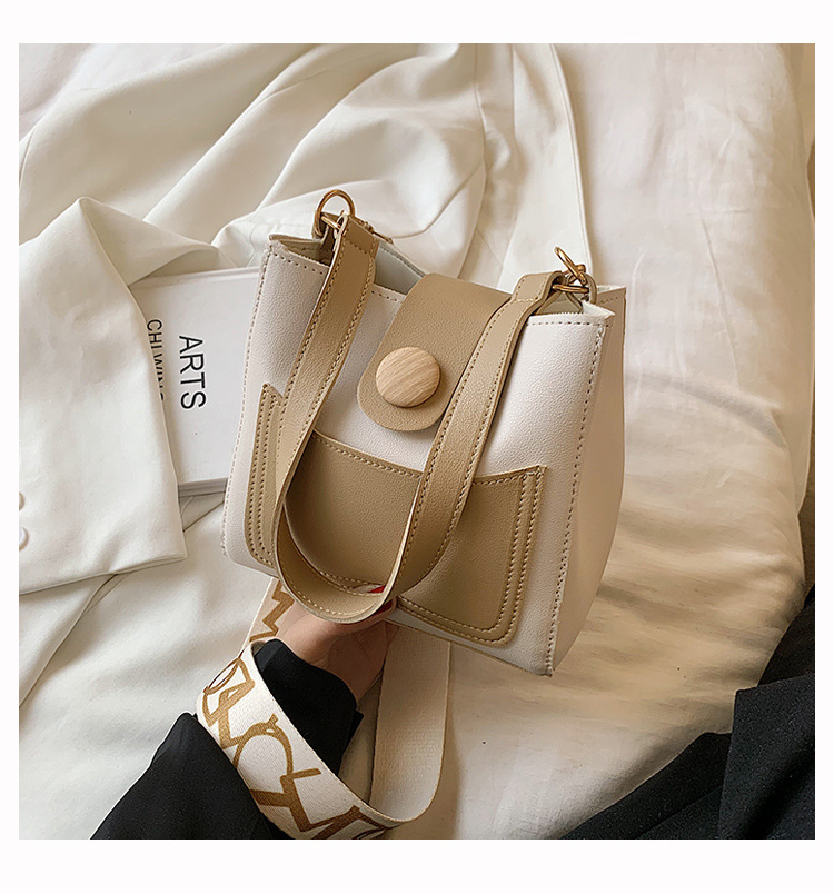 Contrast Color Small Bags Fashion Wide Strap Women's Bag Shoulder Messenger Bag Bucket Bag