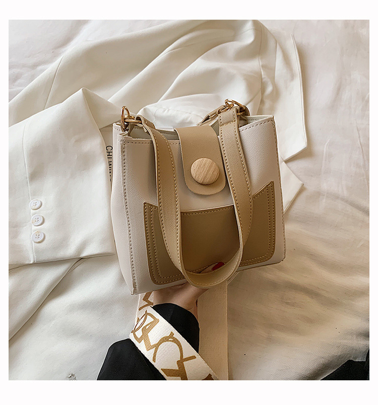 Contrast Color Small Bags Fashion Wide Strap Women's Bag Shoulder Messenger Bag Bucket Bag