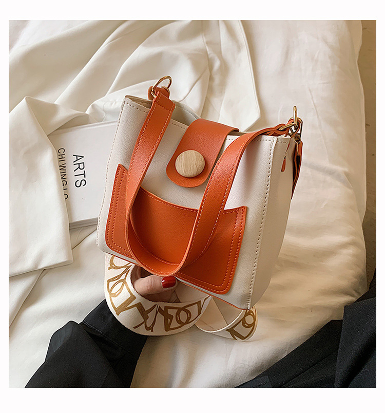 Contrast Color Small Bags Fashion Wide Strap Women's Bag Shoulder Messenger Bag Bucket Bag