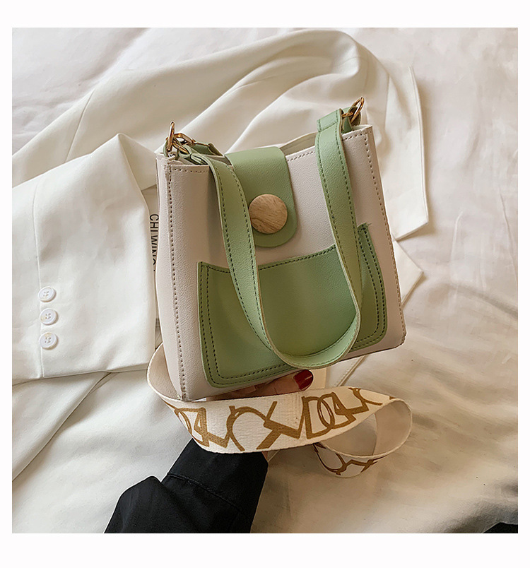 Contrast Color Small Bags Fashion Wide Strap Women's Bag Shoulder Messenger Bag Bucket Bag