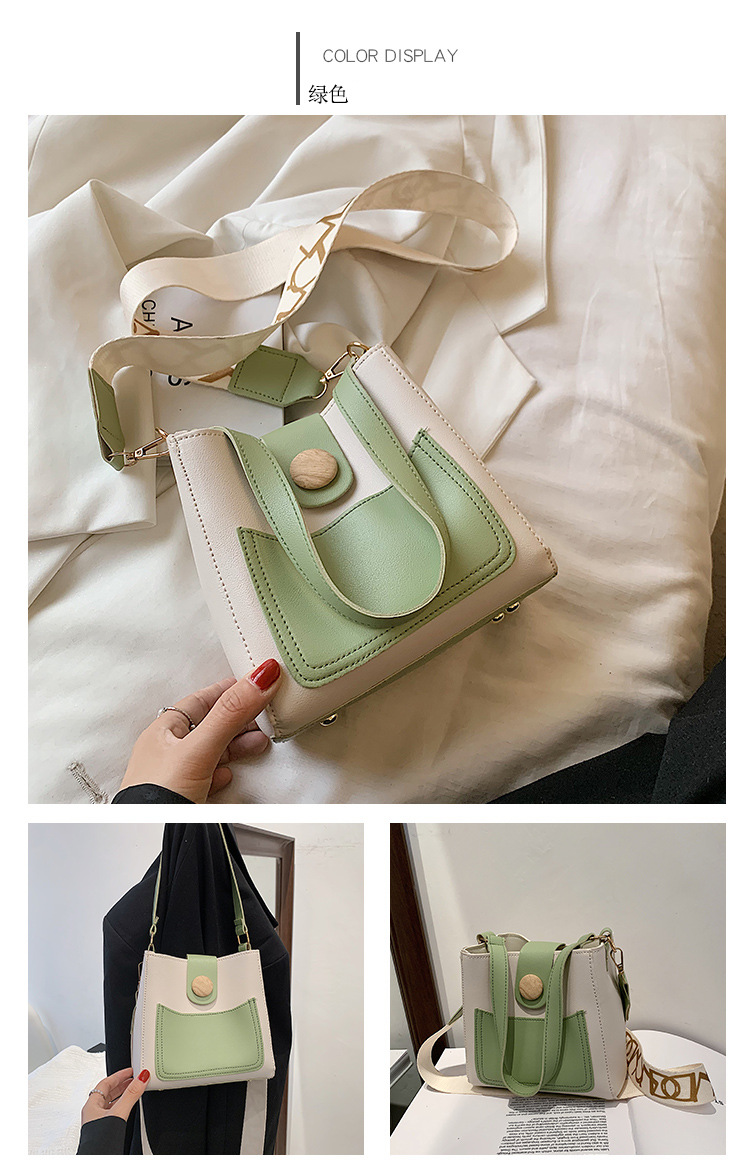 Contrast Color Small Bags Fashion Wide Strap Women's Bag Shoulder Messenger Bag Bucket Bag