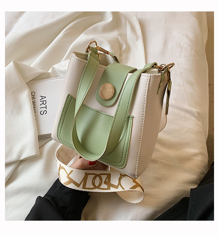 Contrast Color Small Bags Fashion Wide Strap Women's Bag Shoulder Messenger Bag Bucket Bag