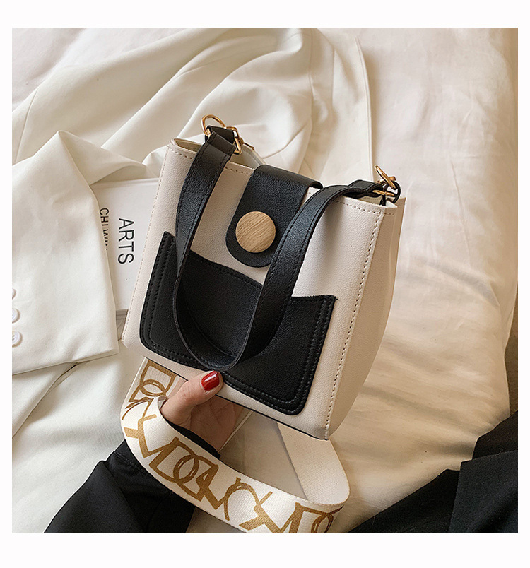 Contrast Color Small Bags Fashion Wide Strap Women's Bag Shoulder Messenger Bag Bucket Bag