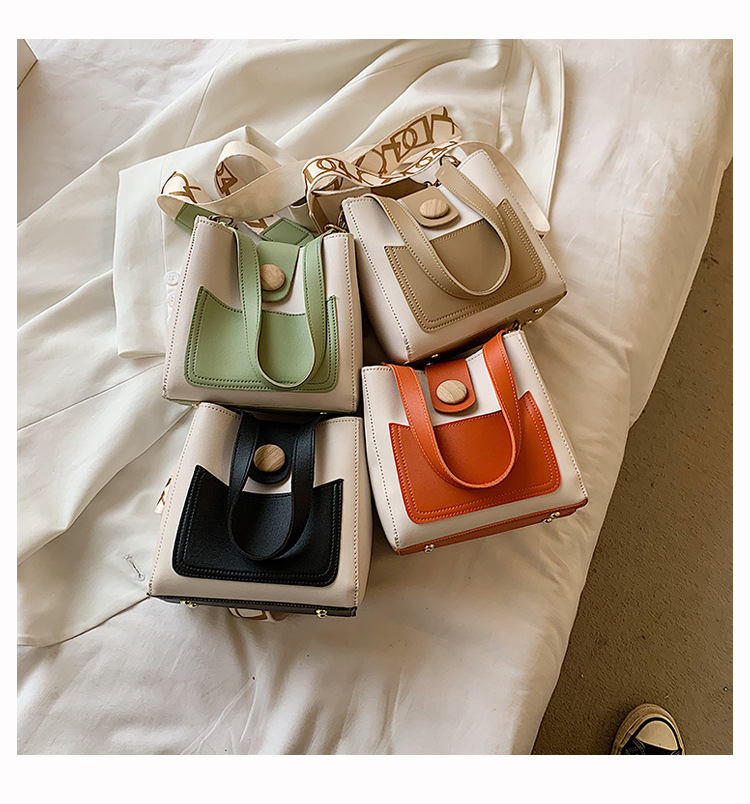 Contrast Color Small Bags Fashion Wide Strap Women's Bag Shoulder Messenger Bag Bucket Bag