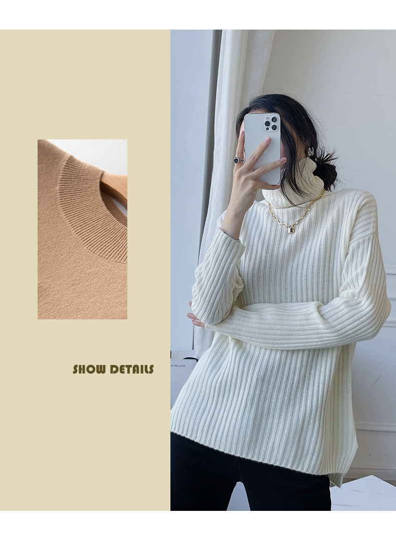 2021 Autumn and Winter New Sweater Women Loose Solid Color Thick Needle Bedford Cord Sweater Pile Collar Thickened Sweater Women 2021 Autumn and Winter New Sweater Women Loose Solid Color Thick Needle Bedford Cord Sweater Pile Collar Thickened Sweater Women