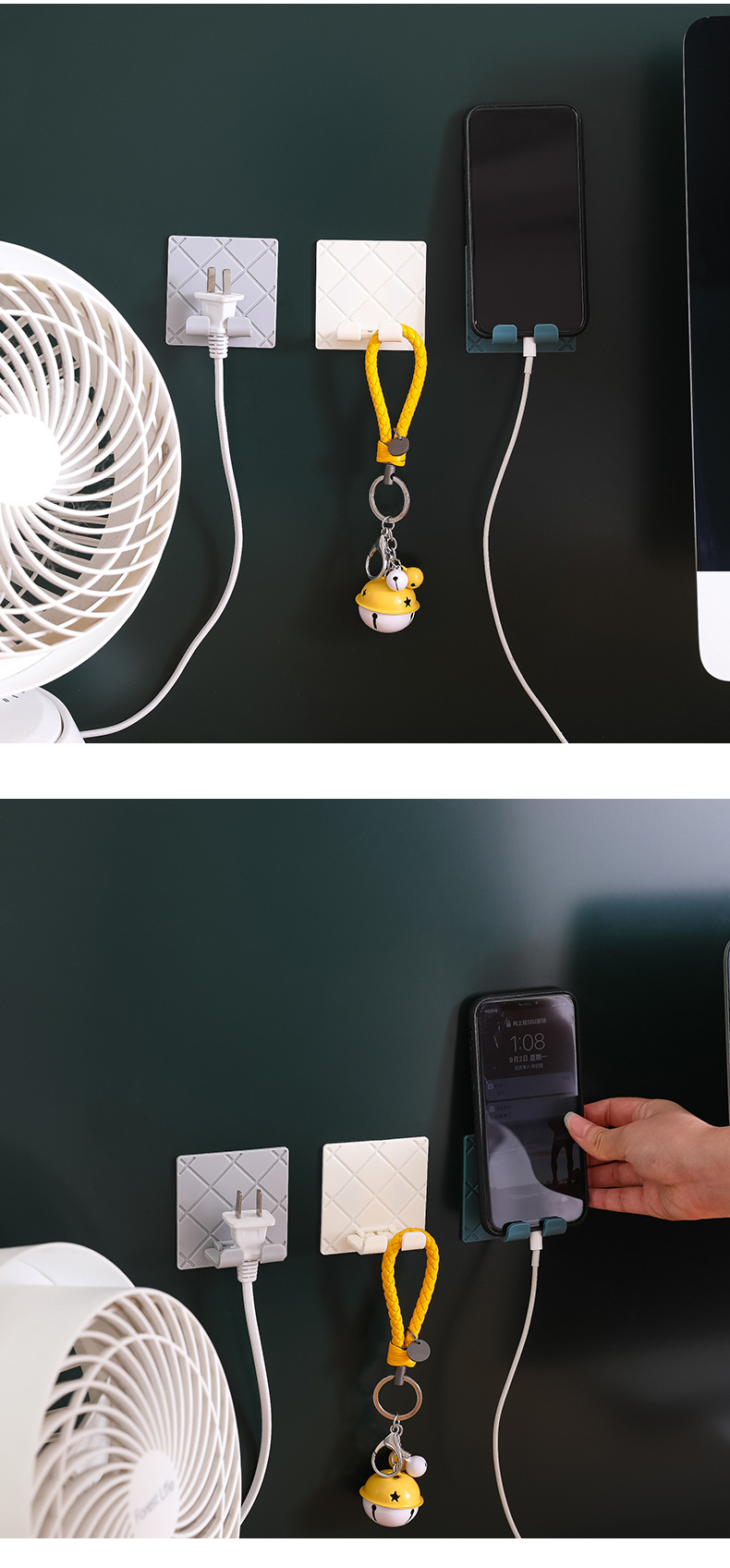 2606 Folding Socket Hook Kitchen Appliances Hanging Electric Wire Plugs Sticky Hook Socket Power Cord Storage Rack