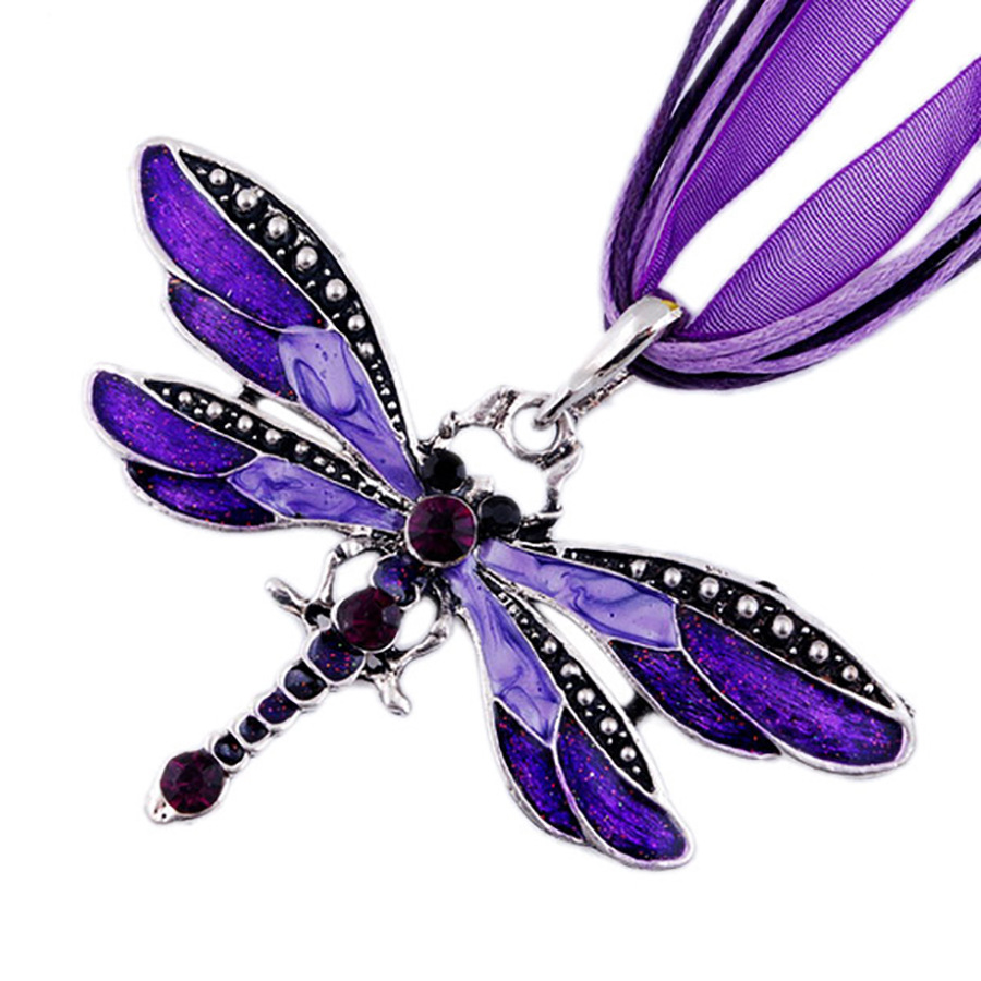 Dragonfly Vintage Ribbon Cord Purple DiamondStudded Necklace Children Girl Foreign Trade Necklace from AliExpress