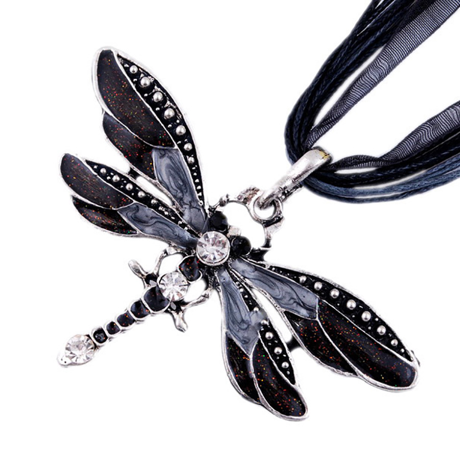 Dragonfly Vintage Ribbon Cord Purple DiamondStudded Necklace Children Girl Foreign Trade Necklace from AliExpress