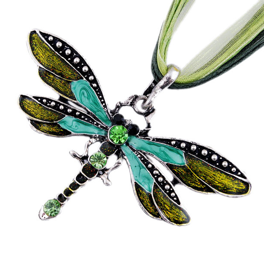 Dragonfly Vintage Ribbon Cord Purple DiamondStudded Necklace Children Girl Foreign Trade Necklace from AliExpress