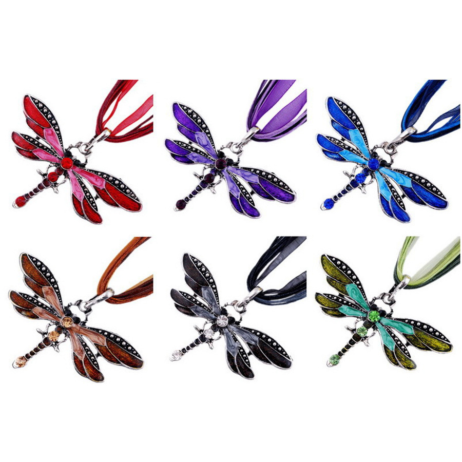 Dragonfly Vintage Ribbon Cord Purple DiamondStudded Necklace Children Girl Foreign Trade Necklace from AliExpress