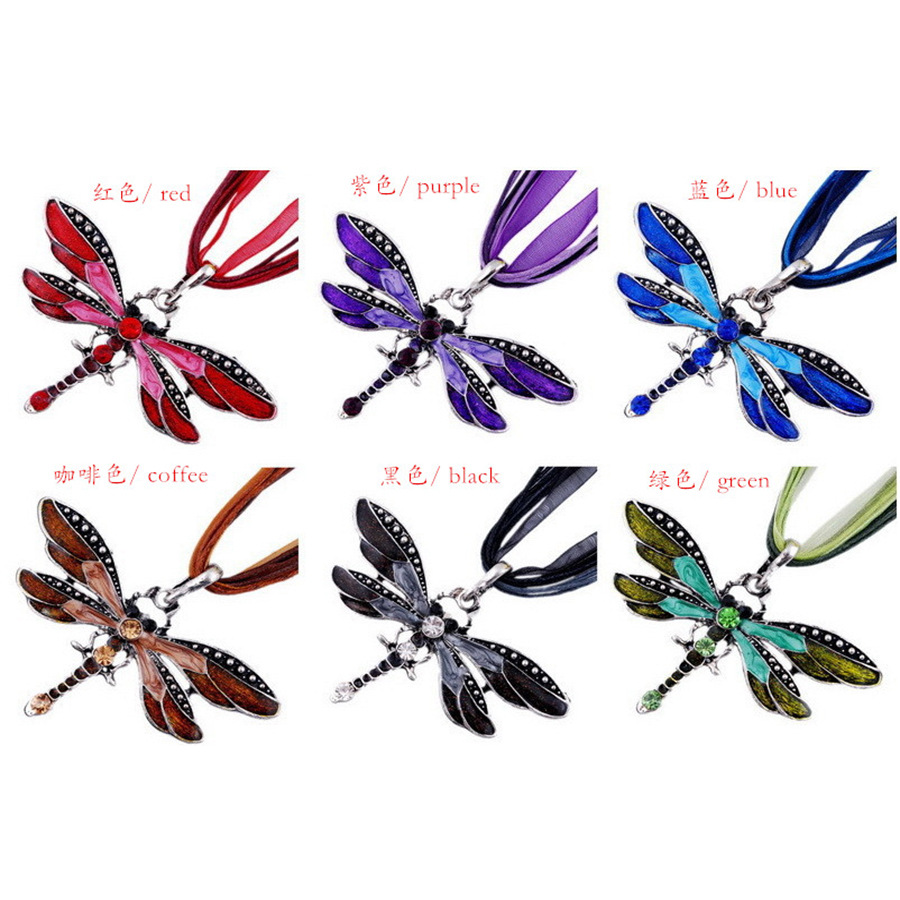 Dragonfly Vintage Ribbon Cord Purple DiamondStudded Necklace Children Girl Foreign Trade Necklace from AliExpress